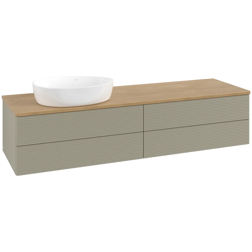 V&B ANTAO SERVANTSKAP 4 SKUFFER RILLET 1600X360X500 VENSTRE U/KRANHULL STENGRÅ/EIK v:9246378