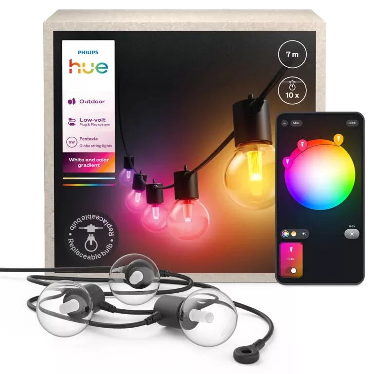 Philips Hue LED-lyslenke globepærer Festavia HUE, utendørs, 21 m v:4856188