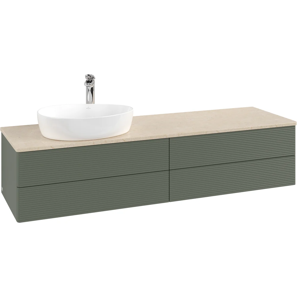 V&B ANTAO SERVANTSKAP 4 SKUFFER RILLET 1600X360X500 VENSTRE M/KRANHULL M/LYS GRØNN/CRÉME v:6036714