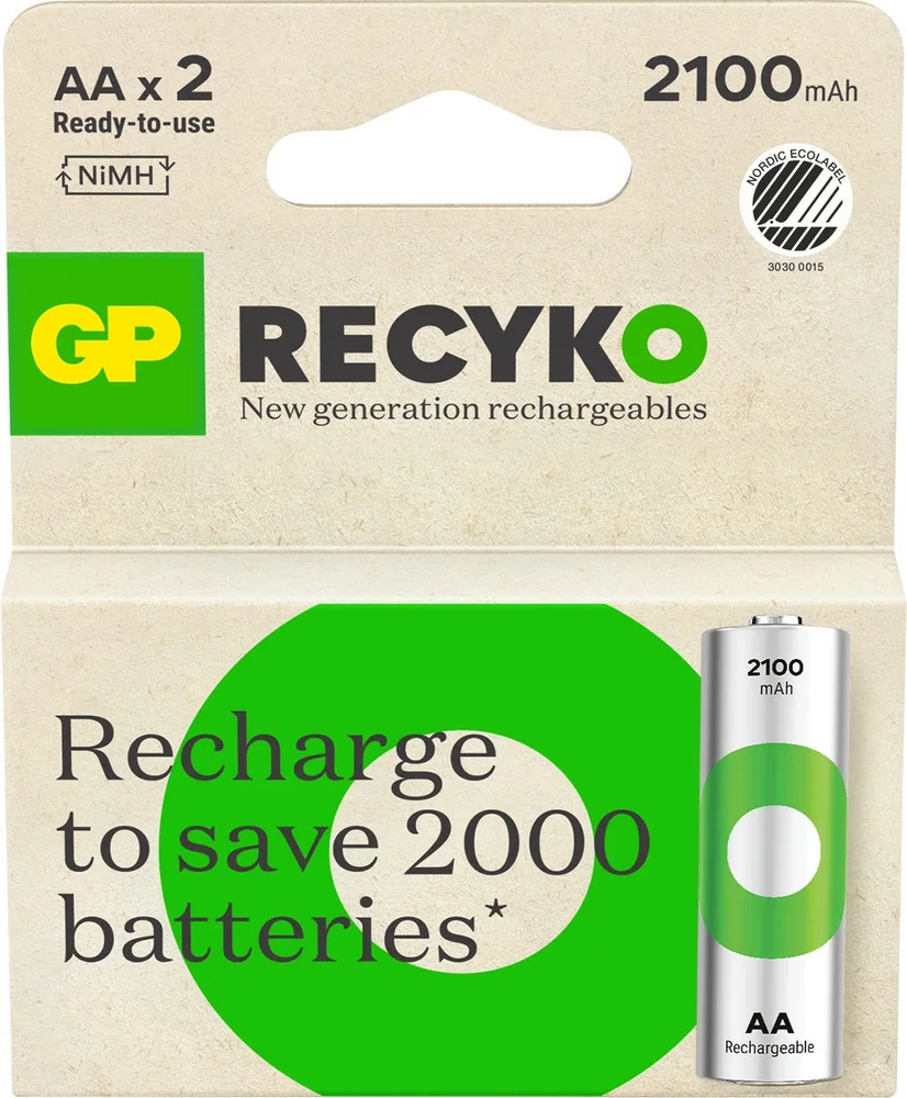 GP BATTERI GP RECYKO AA 2100MAH 2-PK v:8564482