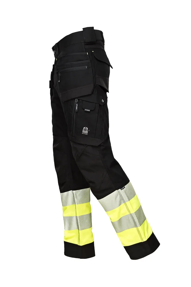 Arbeidsbukse stretch sort/gul hi viz kl.1 str 48 v:9581181
