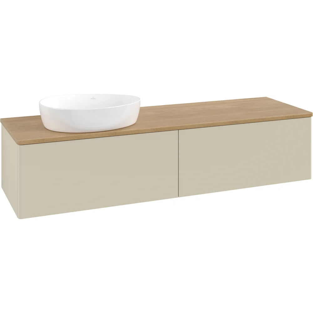 V&B ANTAO SERVANTSKAP 2 SKUFFER GLATT 1600X360X500 VENSTRE U/KRANHULL SILKEGRÅ/EIK v:2751041