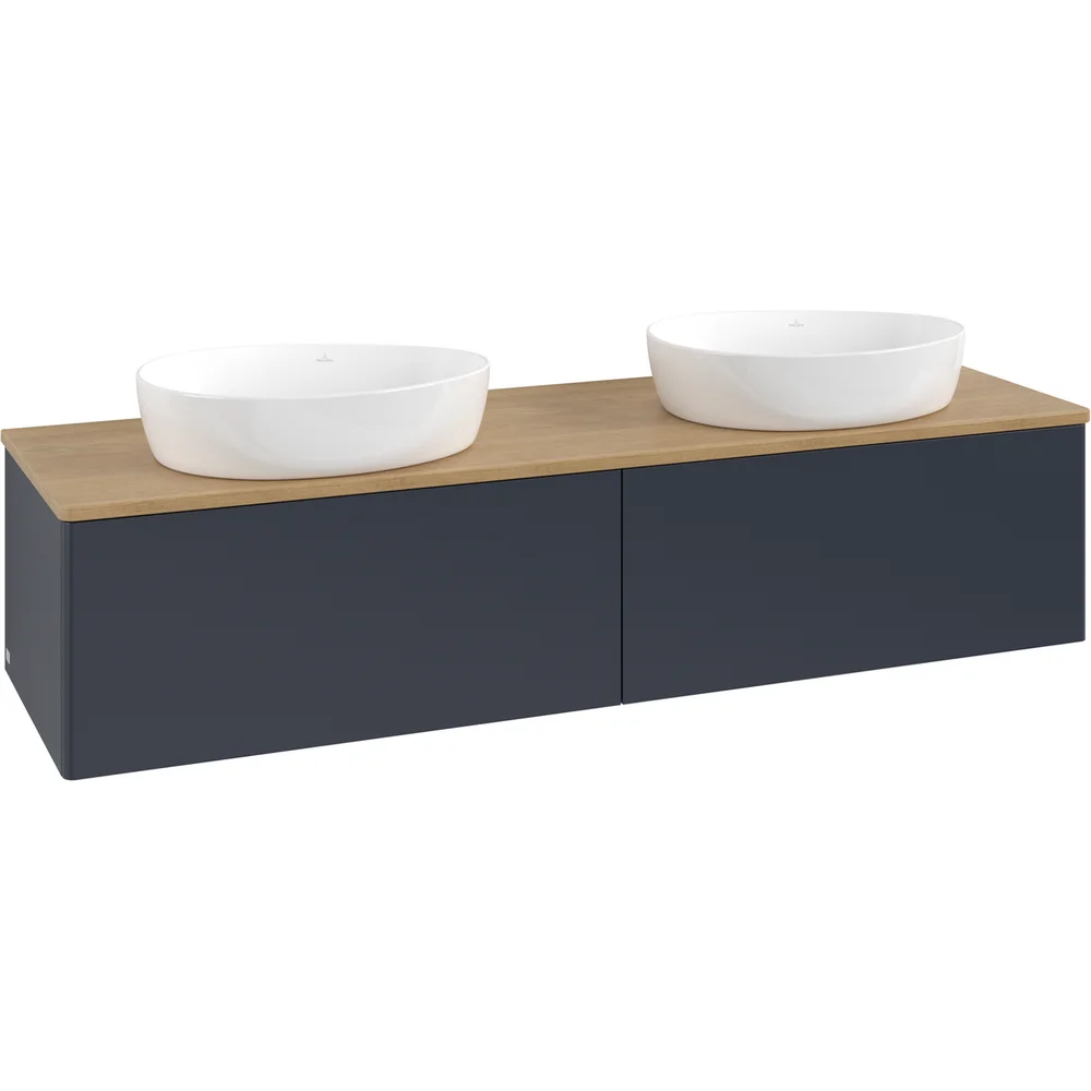 V&B ANTAO SERVANTSKAP 2 SKUFFER GLATT 1600X360X500 FOR 2 SERV. U/KRANHULL BLÅ/EIK v:5731711