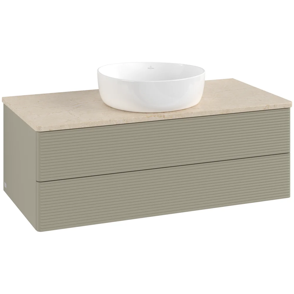 V&B ANTAO SERVANTSKAP 2 SKUFFER RILLET 1000X360X500 U/KRANHULL STENGRÅ/CRÉME v:2256865
