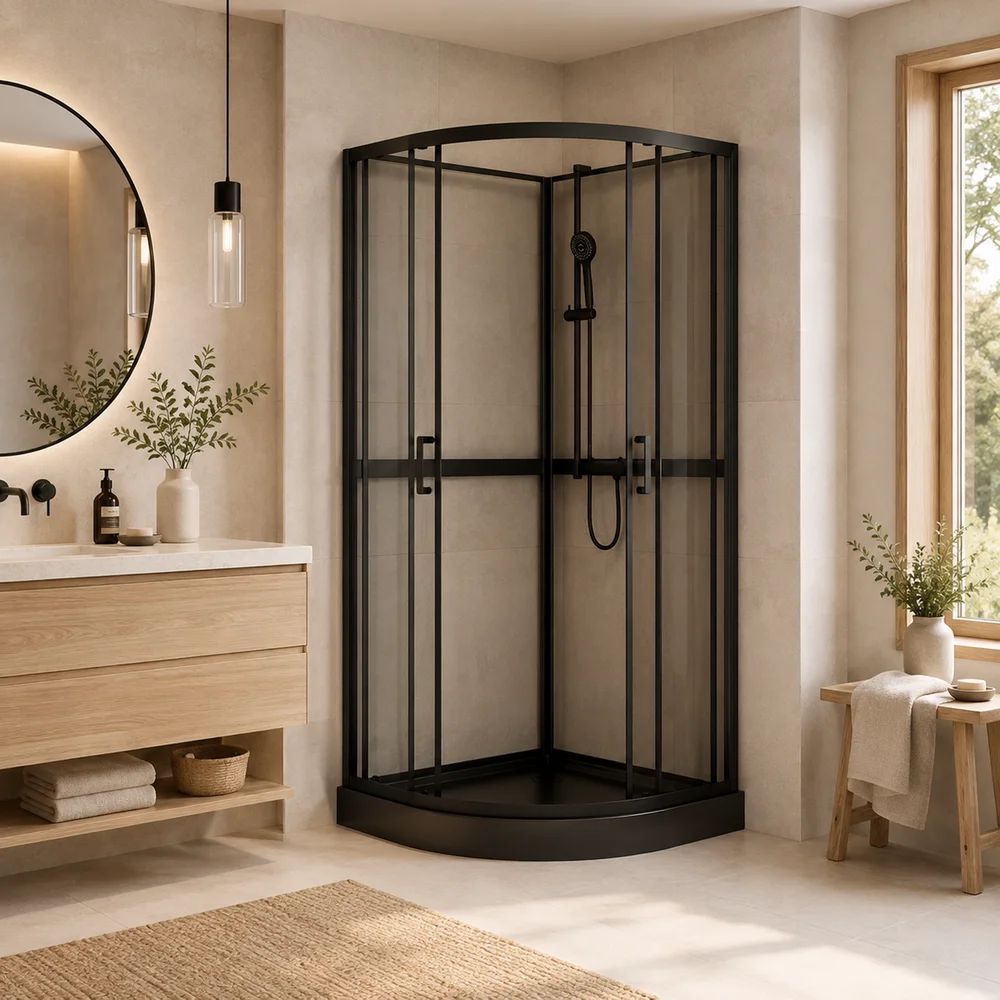 CELESTE TRENTO BUET DUSJKABINETT 90X90X208 CM M/SIKKERHETSFOLIE SORT v:8280285 CELESTE TRENTO BUET DUSJKABINETT 90X90X208 CM M/SIKKERHETSFOLIE SORT v:8280285