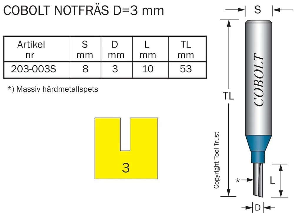 Cobolt HM-notfres 3 mm, borende og massiv v:4084538