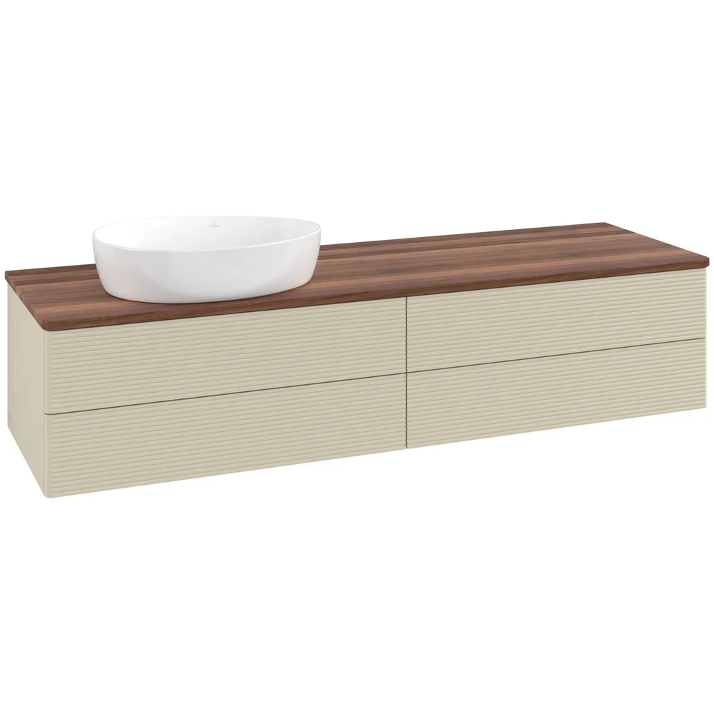 V&B ANTAO SERVANTSKAP 4 SKUFFER RILLET 1600X360X500 VENSTRE U/KRANHULL SILKEGRÅ/VALNØTT v:3803072