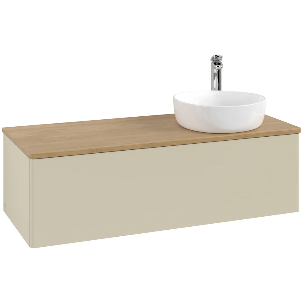 V&B ANTAO SERVANTSKAP 1 SKUFF GLATT 1200X360X500 HØYRE M/KRANHULL SILKEGRÅ/EIK v:1675213