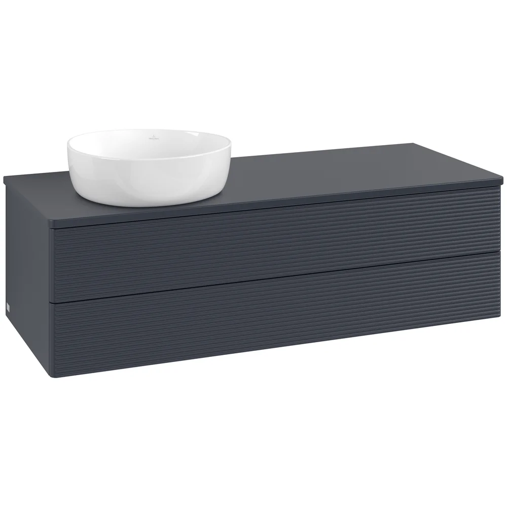 V&B ANTAO SERVANTSKAP 2 SKUFFER RILLET 1200X360X500 VENSTRE M/KRANHULL BLÅ v:4723144
