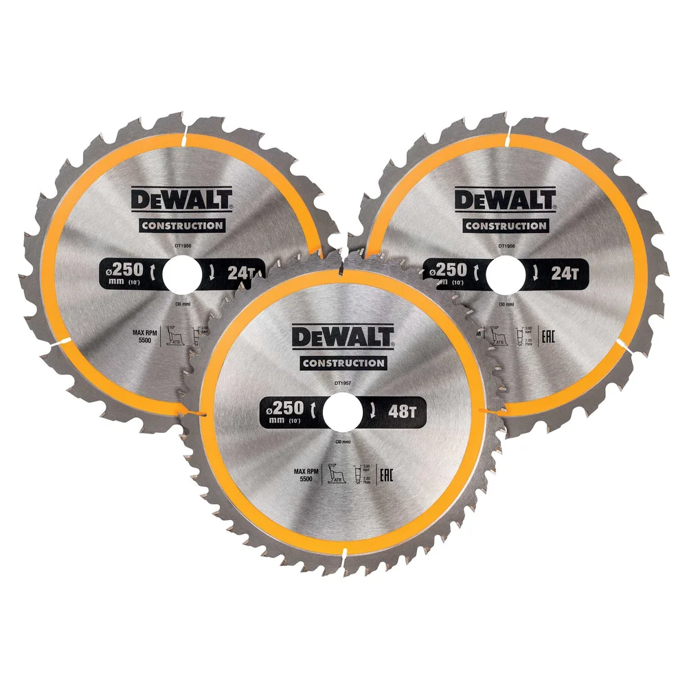 Dewalt Sirkelsagblad DT1963-QZ, for tre og kompositt, 250 mm, 3-pakning v:5675974