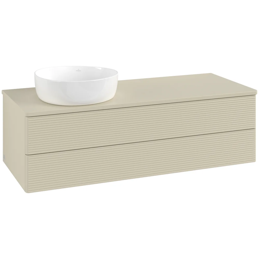 V&B ANTAO SERVANTSKAP 2 SKUFFER RILLET 1200X360X500 VENSTRE U/KRANHULL SILKEGRÅ v:9504553