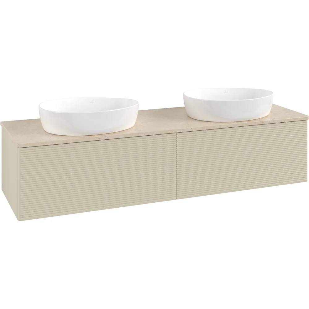 V&B ANTAO SERVANTSKAP 2 SKUFFER RILLET 1600X360X500 FOR 2 SERV. U/KRANHULL M/LYS SILKEGRÅ/CRÉME v:9955390