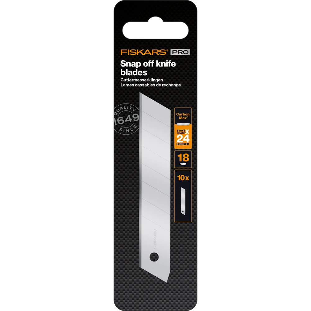 FISKARS CARBONMAX SNAP-OFF BLADER 18 MM, 10 STK v:9933824 FISKARS CARBONMAX SNAP-OFF BLADER 18 MM, 10 STK v:9933824