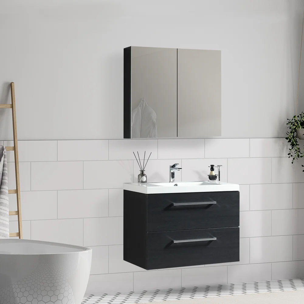LIND LUXURY 80 SORT BADEROMSMØBEL M/ENKEL SERVANT & SPEILSKAP v:6330228