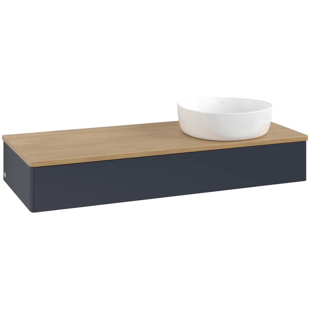 V&B ANTAO SERVANTSKAP 1 SKUFF GLATT 1200X190X500 HØYRE U/KRANHULL BLÅ/EIK v:1710828