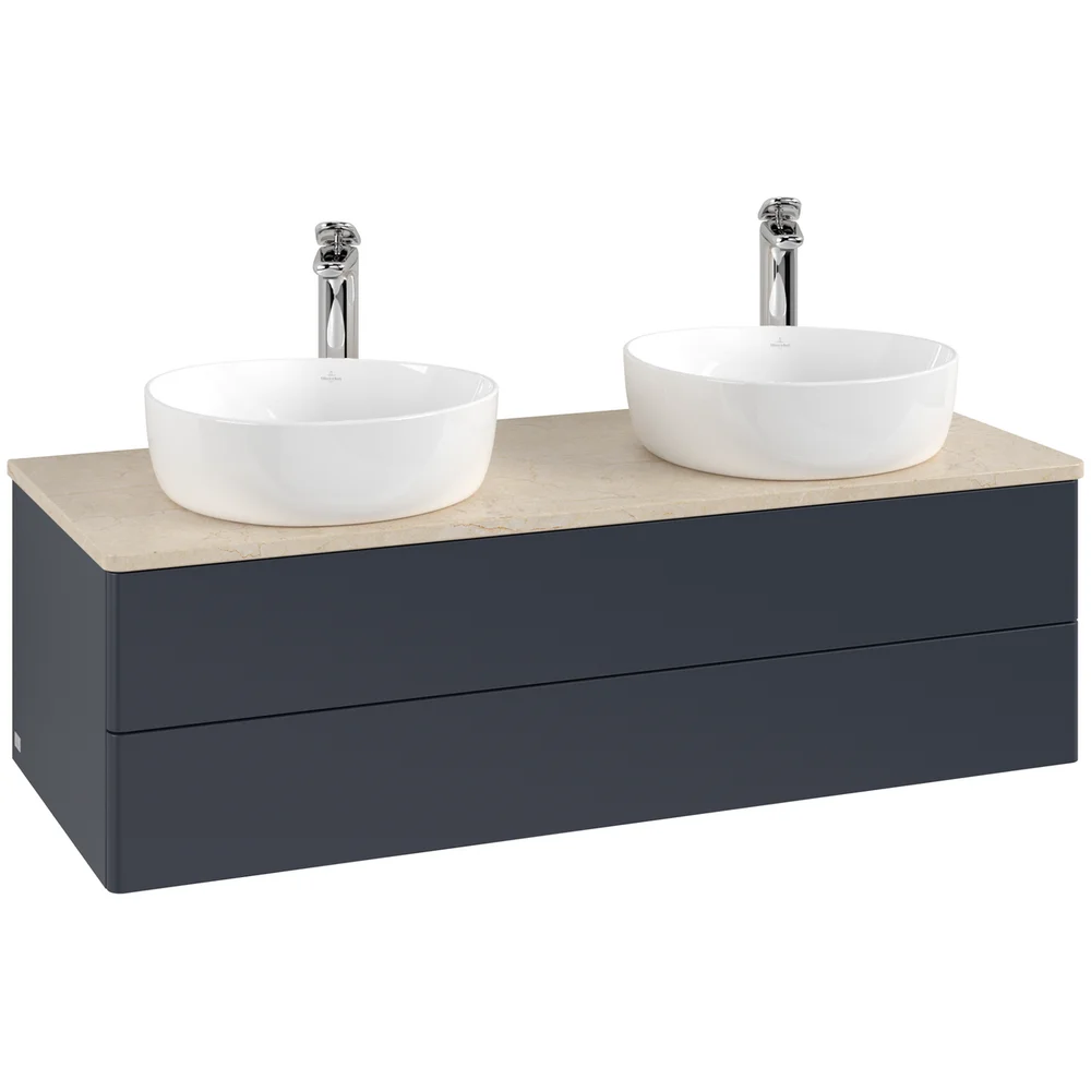 V&B ANTAO SERVANTSKAP 2 SKUFFER GLATT 1200X360X500 FOR 2 SERV. M/KRANHULL BLÅ/CRÉME v:3156357