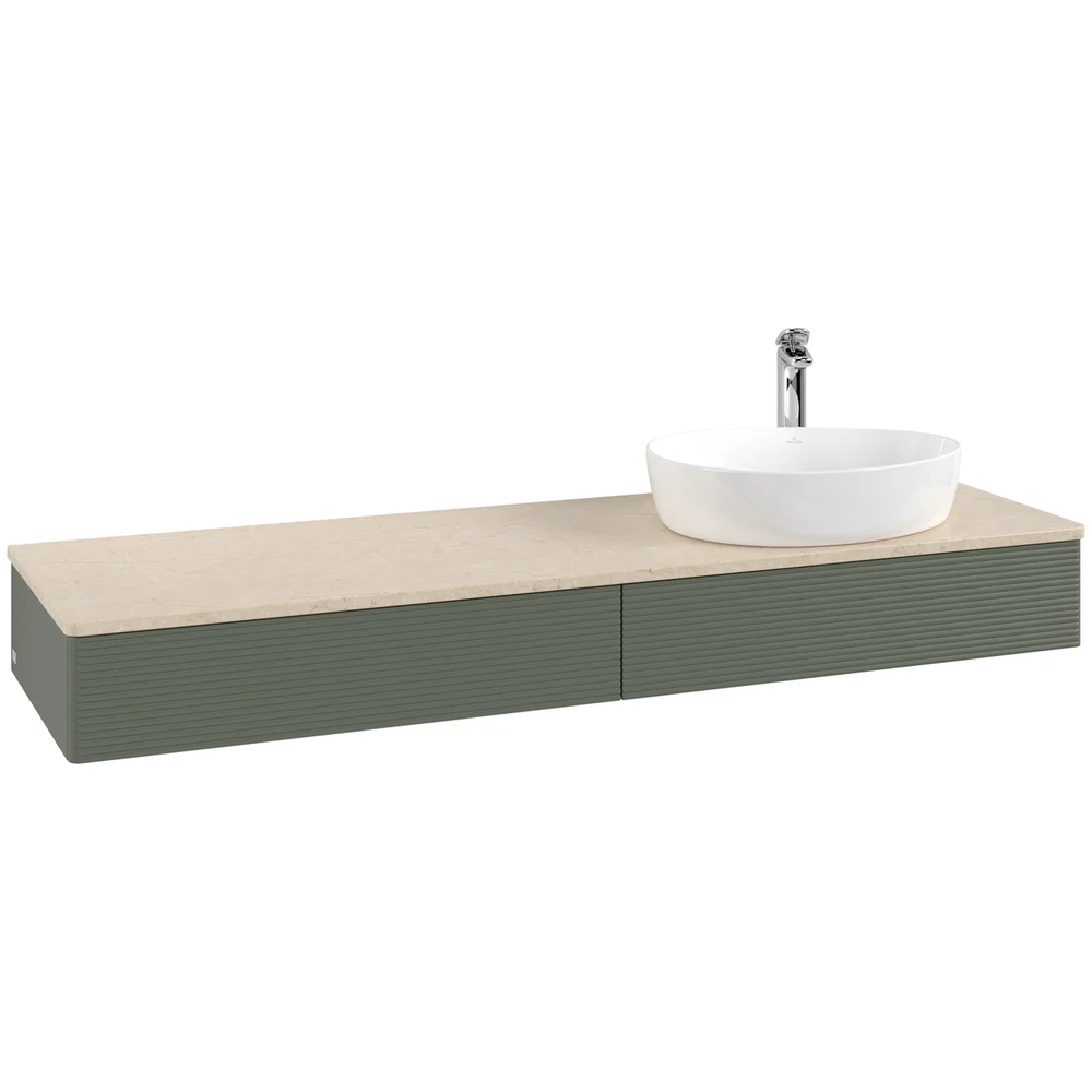 V&B ANTAO SERVANTSKAP 2 SKUFFER RILLET 1600X190X500 HØYRE M/KRANHULL GRØNN/CRÉME v:2972806