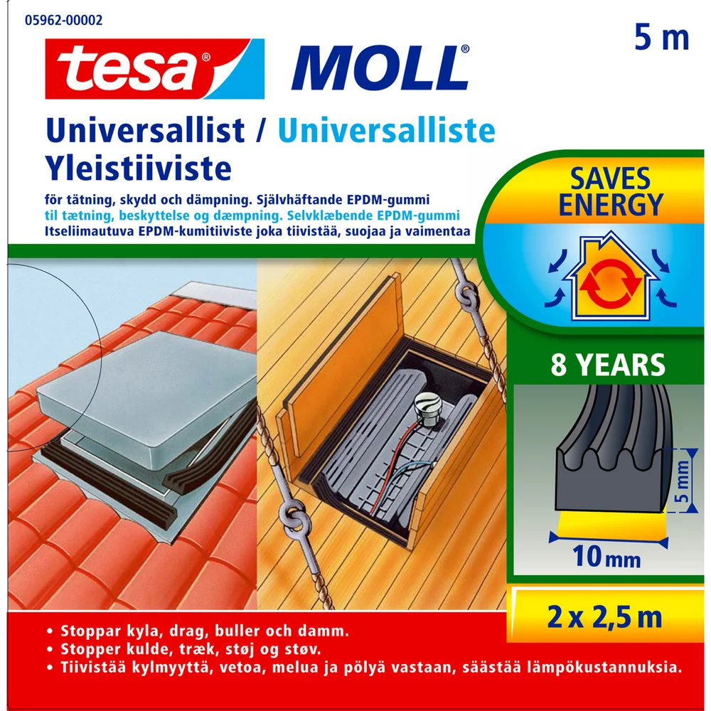 TESA TETNINGSLIST UNIVERSAL 5M X 10MM X 5MM SORT v:5144404 TESA TETNINGSLIST UNIVERSAL 5M X 10MM X 5MM SORT v:5144404