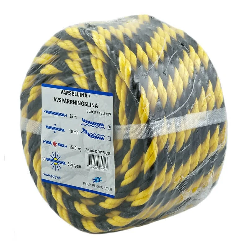 Varselline slått svart/gul, 10 mm x 25 m v:1202988 Varselline slått svart/gul, 10 mm x 25 m v:1202988