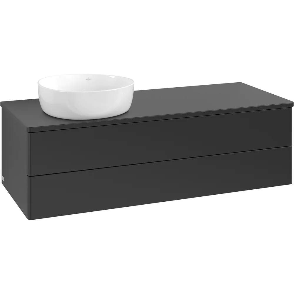 V&B ANTAO SERVANTSKAP 2 SKUFFER GLATT 1200X360X500 VENSTRE U/KRANHULL M/LYS MATT SORT v:9892711