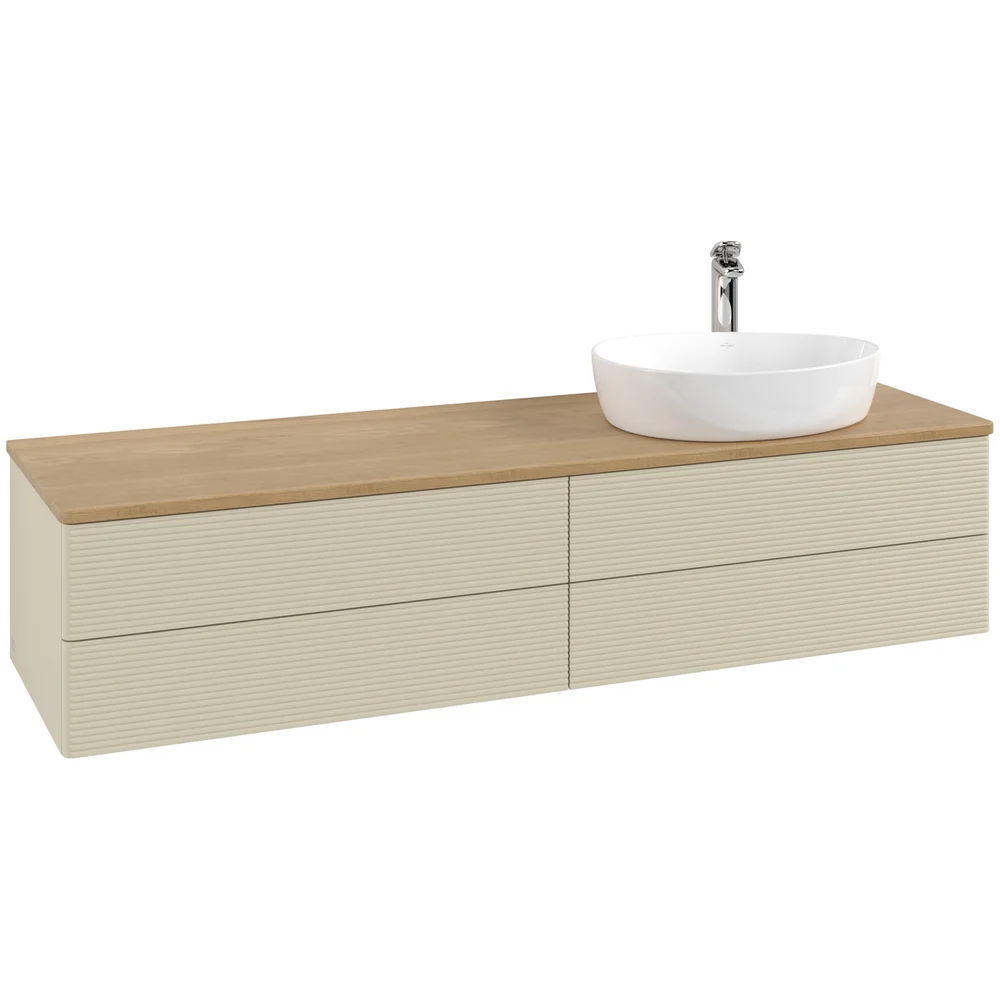 V&B ANTAO SERVANTSKAP 4 SKUFFER RILLET 1600X360X500 HØYRE M/KRANHULL SILKEGRÅ/EIK v:7351239