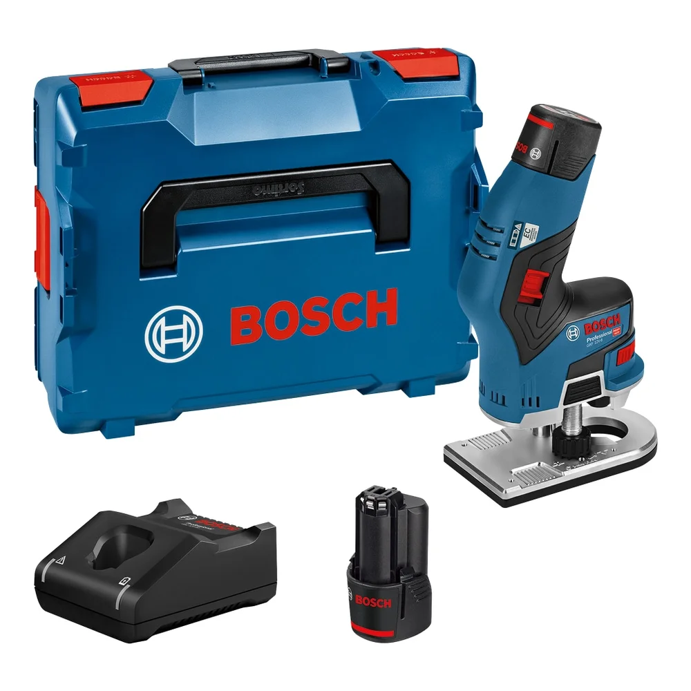 Bosch Kantfres GKF 12V-8, inkl. 2 stk 3,0Ah-batterier & lader i L-BOXX. v:7021983