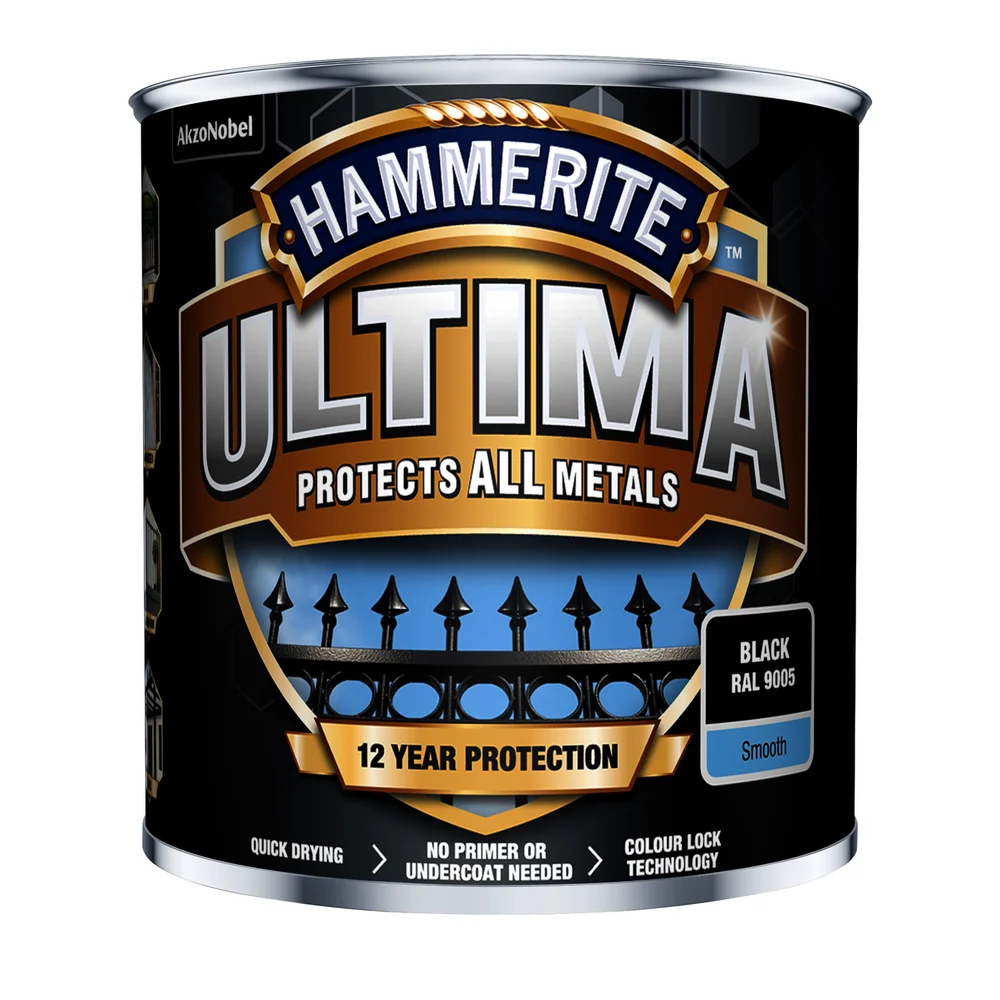 HAMMERITE ULTIMA SMOOTH BLACK 0,25L DEKKENDE METALLMALING v:9513186