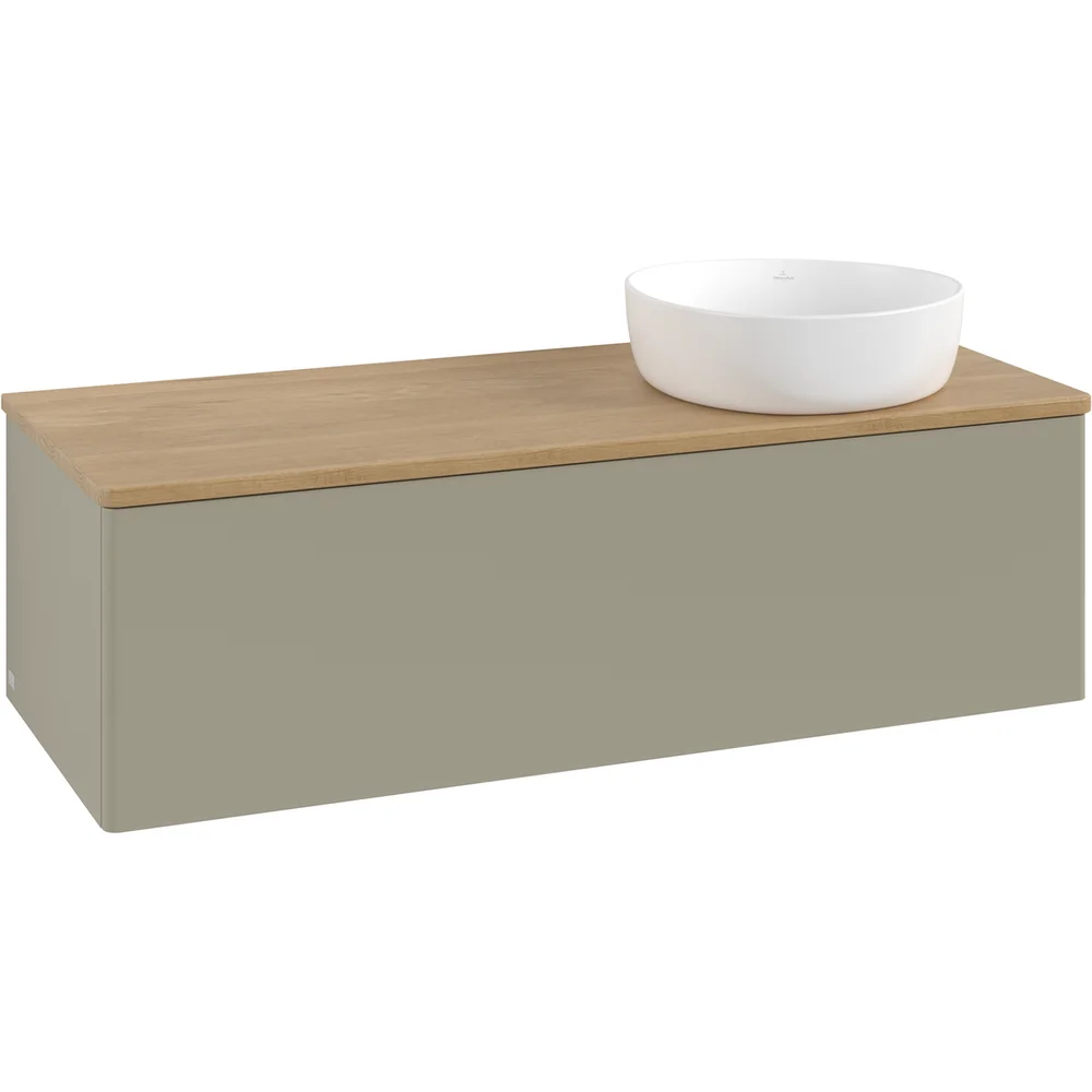 V&B ANTAO SERVANTSKAP 1 SKUFF GLATT 1200X360X500 HØYRE U/KRANHULL M/LYS STENGRÅ/EIK v:5193179