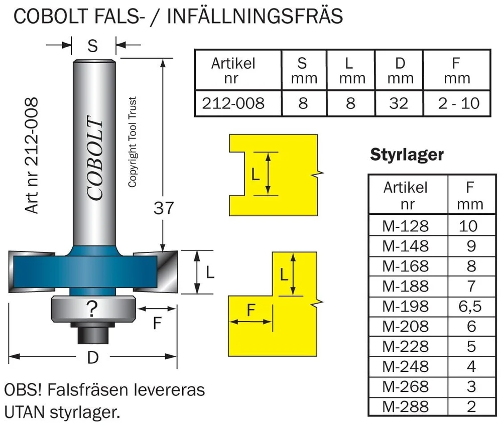 Cobolt HM-falsfres, L= 8 mm F= 8 mm v:2590687