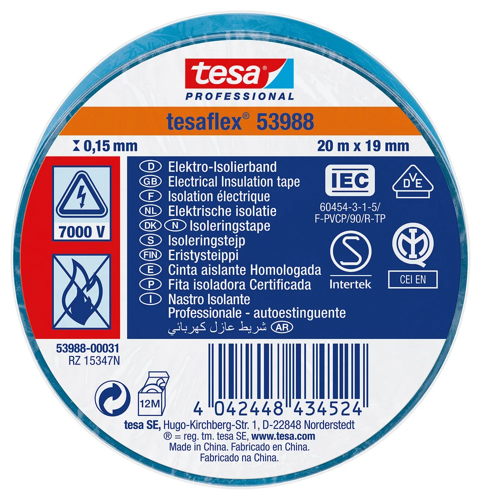 Tesa Isolasjonstape PVC, 19 mm x 20 m, blå v:2643742