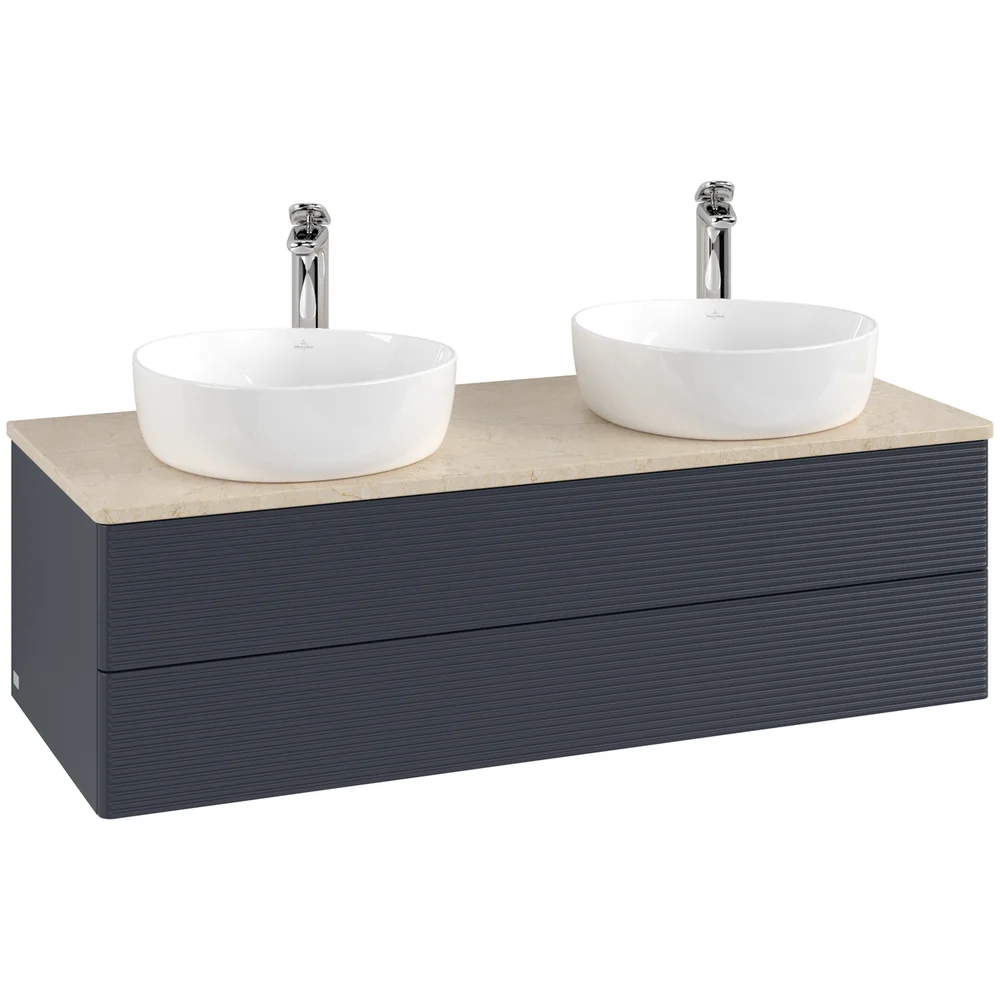 V&B ANTAO SERVANTSKAP 2 SKUFFER RILLET 1200X360X500 FOR 2 SERV. M/KRANHULL BLÅ/CRÉME v:2245549