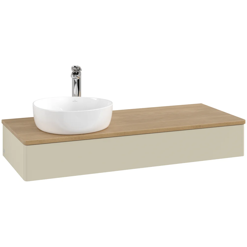 V&B ANTAO SERVANTSKAP 1 SKUFF GLATT 1200X190X500 VENSTRE M/KRANHULL SILKEGRÅ/EIK v:7581168