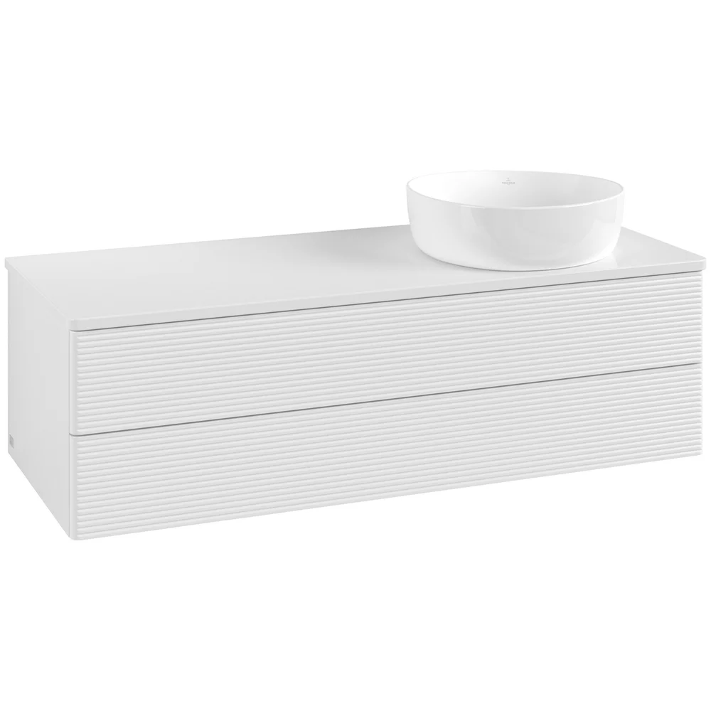 V&B ANTAO SERVANTSKAP 2 SKUFFER RILLET 1200X360X500 HØYRE U/KRANHULL HVIT v:9499952