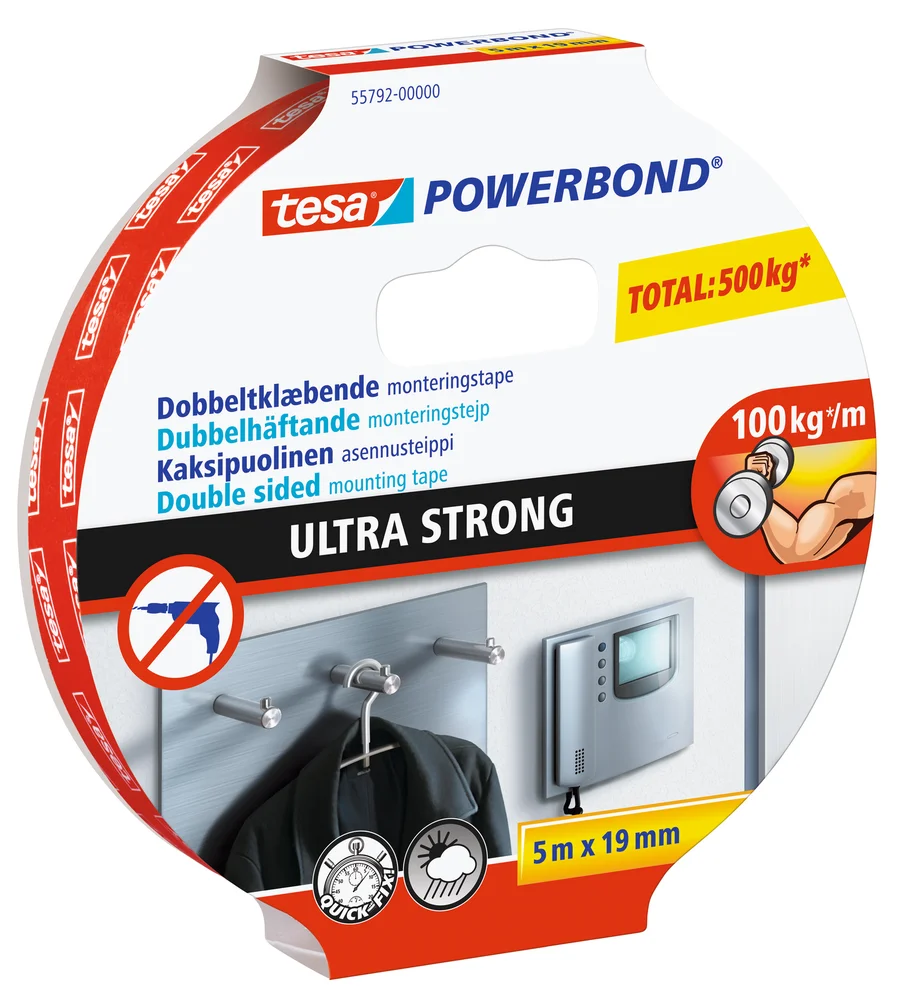 Dobbeltsidig monteringstape Powerbond Ultra strong 5mx19mm – Tesa v:6230255