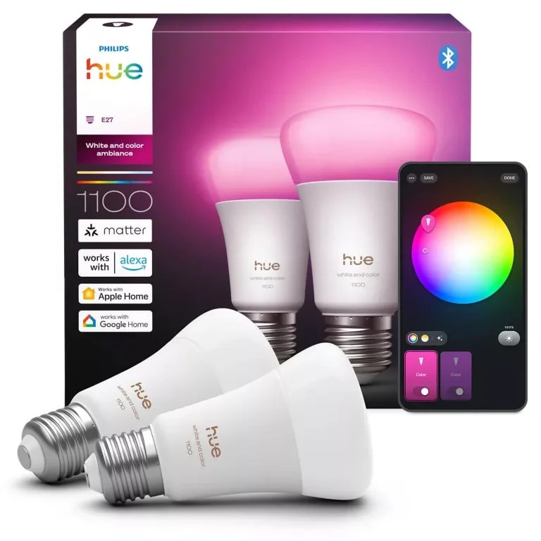 Philips Hue LED-lampe A60 HUE, WCA, E27, 8,1W, 2-pack v:7060109