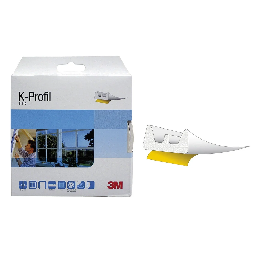 3M Tetningslist K-Profil, selvheftende, hvit, 9×4 mm x 6 m v:3299474 3M Tetningslist K-Profil, selvheftende, hvit, 9×4 mm x 6 m v:3299474