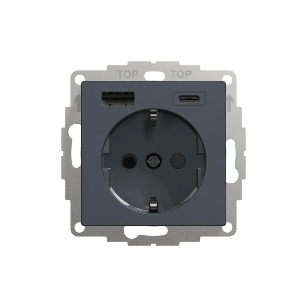 Schneider Electric Vegguttak, 1-Veis, 2x Usb, 3a A+C, Antrasitt v:3796027
