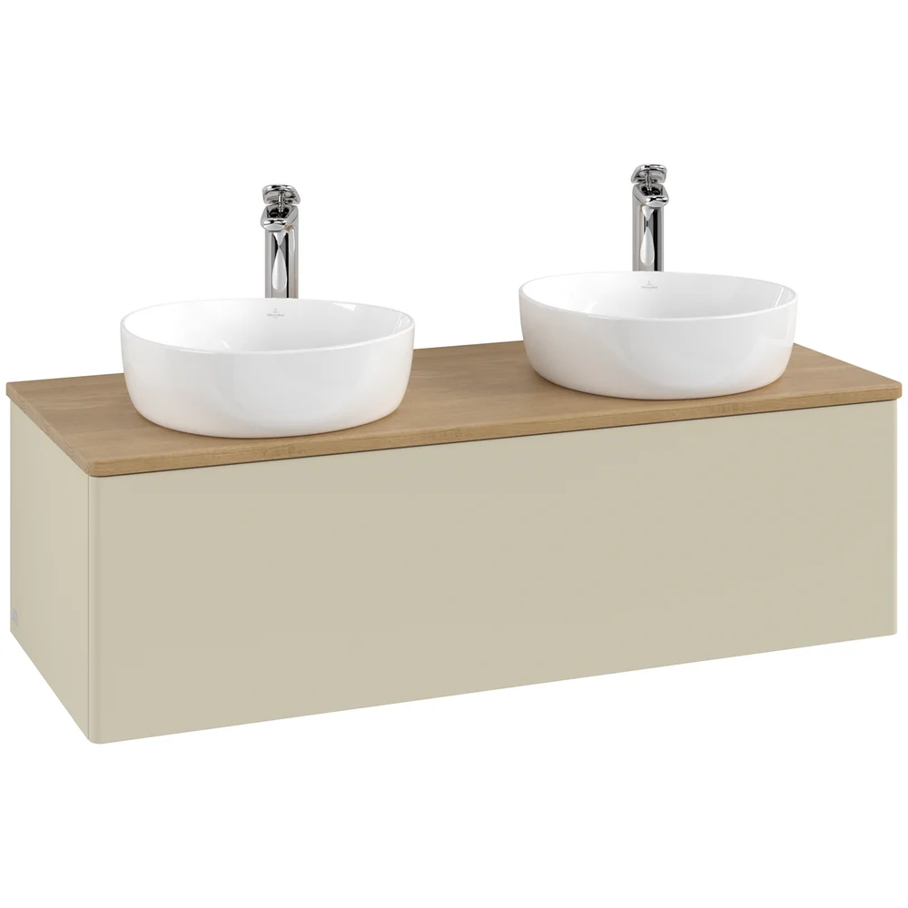 V&B ANTAO SERVANTSKAP 1 SKUFF GLATT 1200X360X500 FOR 2 SERV. M/KRANHULL SILKEGRÅ/EIK v:7275395